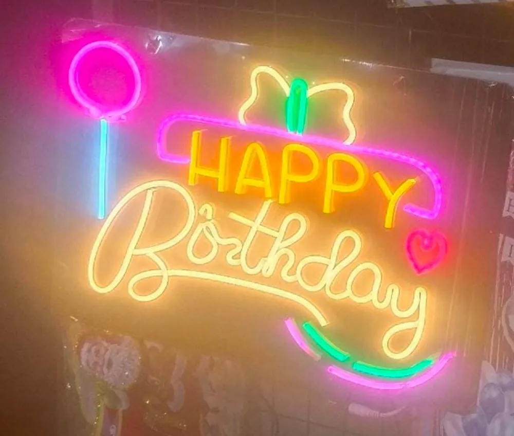 Colourful neon LED Happy Birthday light board